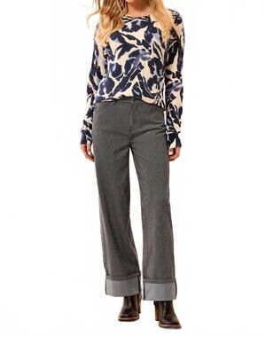 NEW TRIBAL women's pin striped with wide cuff wide leg denim jeans in sapphire